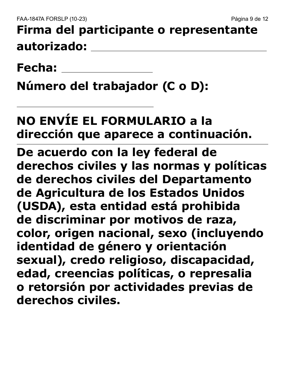 Formulario FAA-1847A-SLP Solicitud De Reemplazo Por Robo De Beneficios Electronicos (Letra Grande) - Arizona (Spanish), Page 9