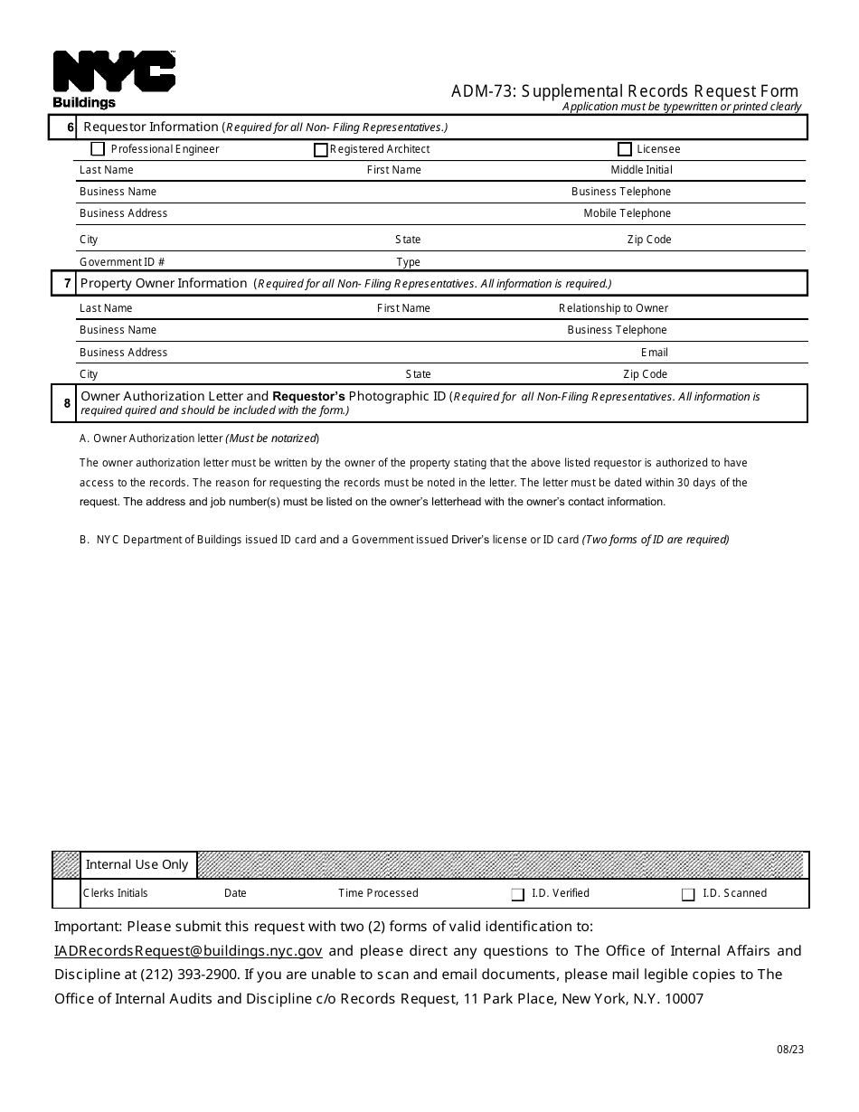 Form Adm 73 Download Fillable Pdf Or Fill Online Supplemental Records Request Form New York 4005