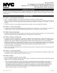 Document preview: Instructions for Form L2 Requests for Overrides, Reductions or Waivers of Civil Penalties for Work Without a Permit and Stop Work Order Violations - New York City