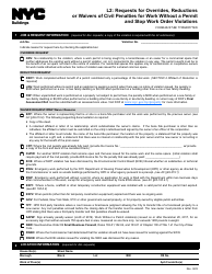 Form L2 Requests for Overrides, Reductions or Waivers of Civil Penalties for Work Without a Permit and Stop Work Order Violations - New York City