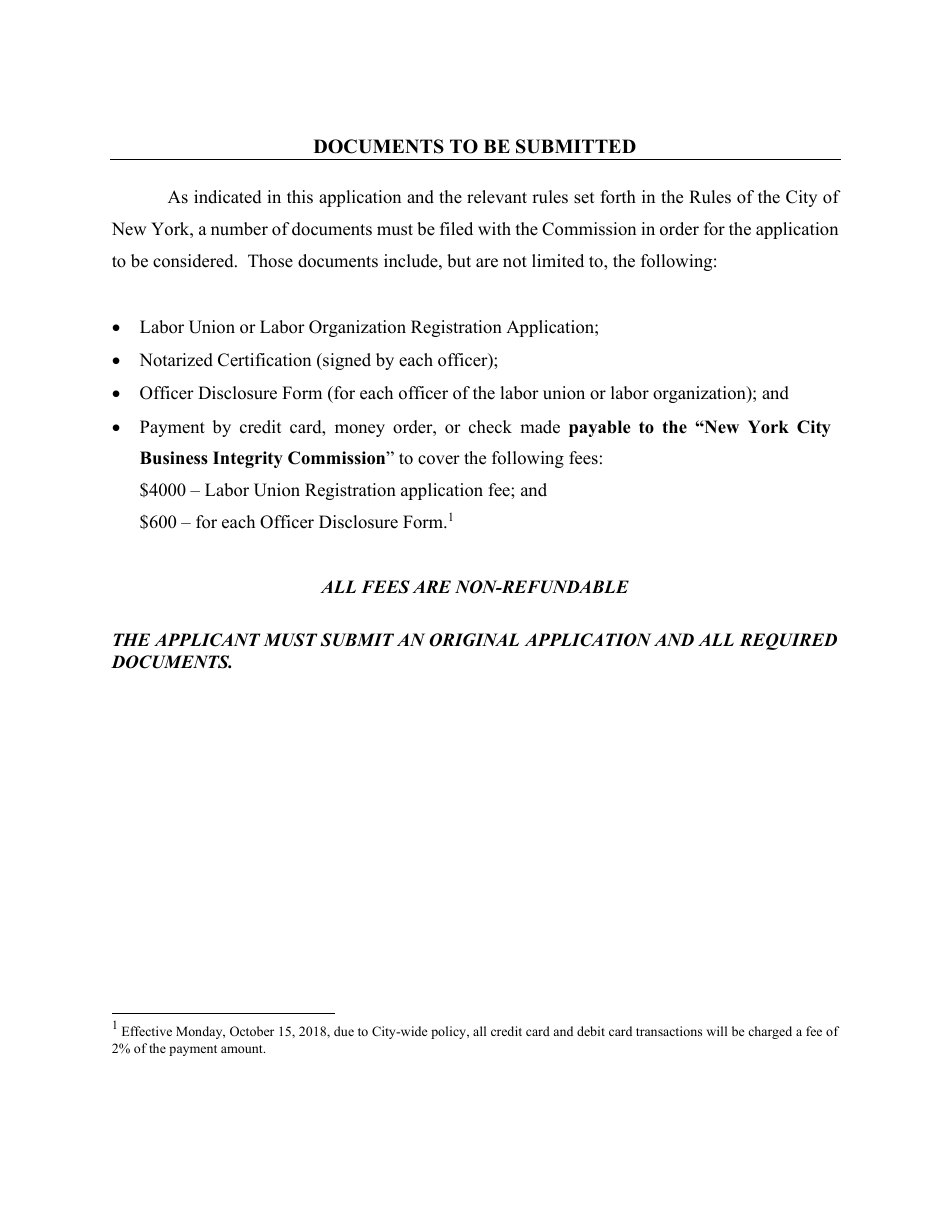 Class 3 Labor Union or Labor Organization Registration Application - New York City, Page 2