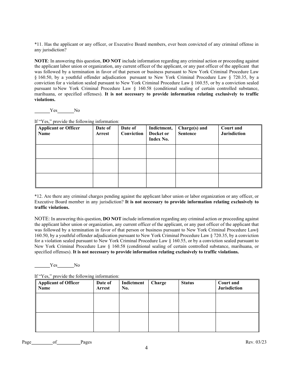 Class 3 Labor Union or Labor Organization Registration Application - New York City, Page 8