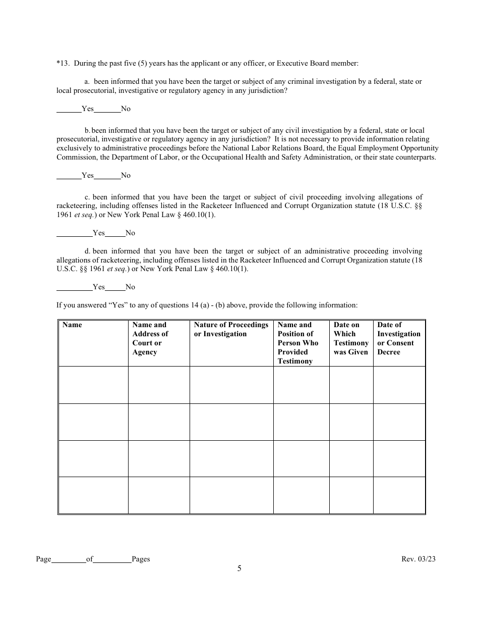 Class 3 Labor Union or Labor Organization Registration Application - New York City, Page 9