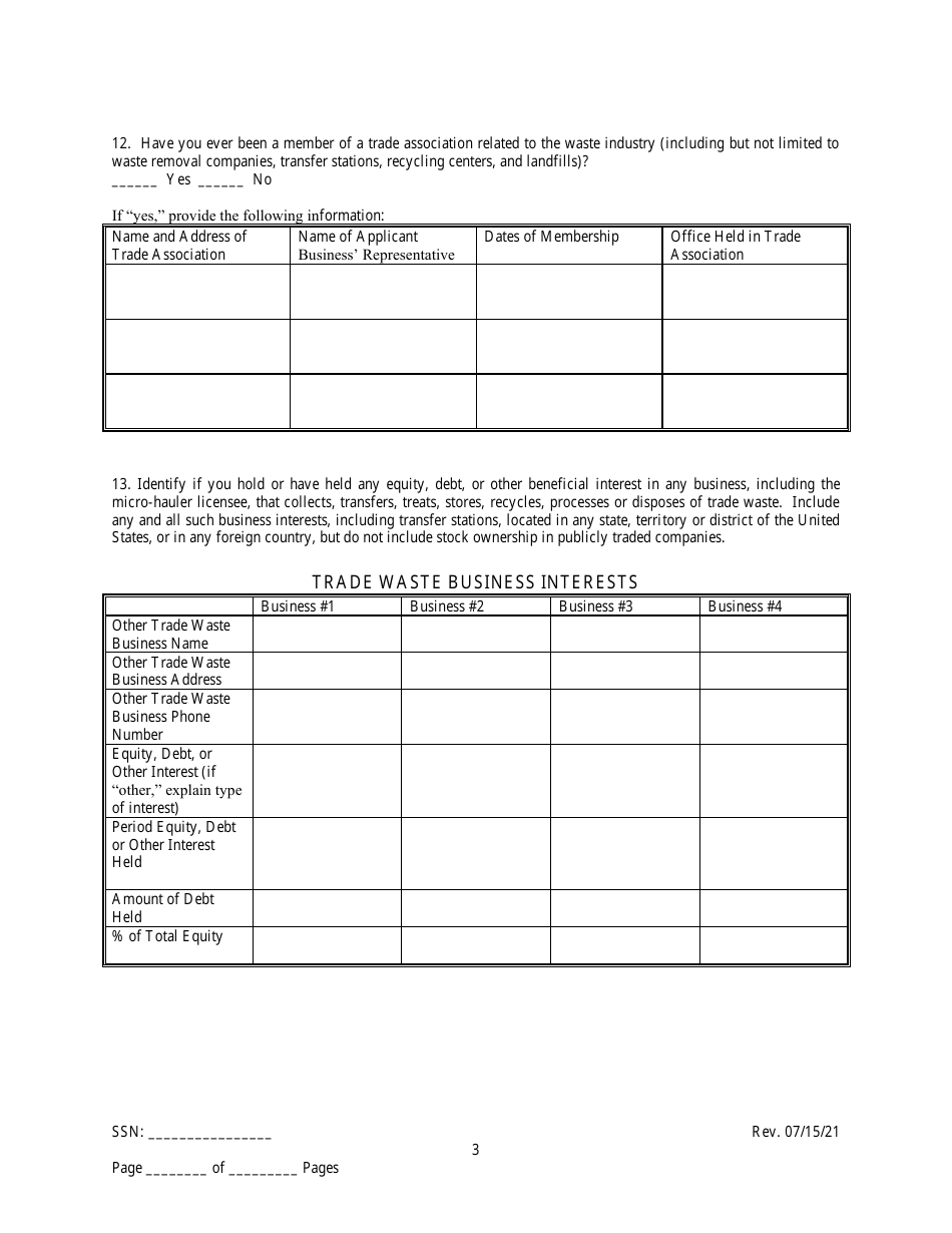Employee / Agent Disclosure Form for a Micro-hauler Licensee - New York City, Page 3
