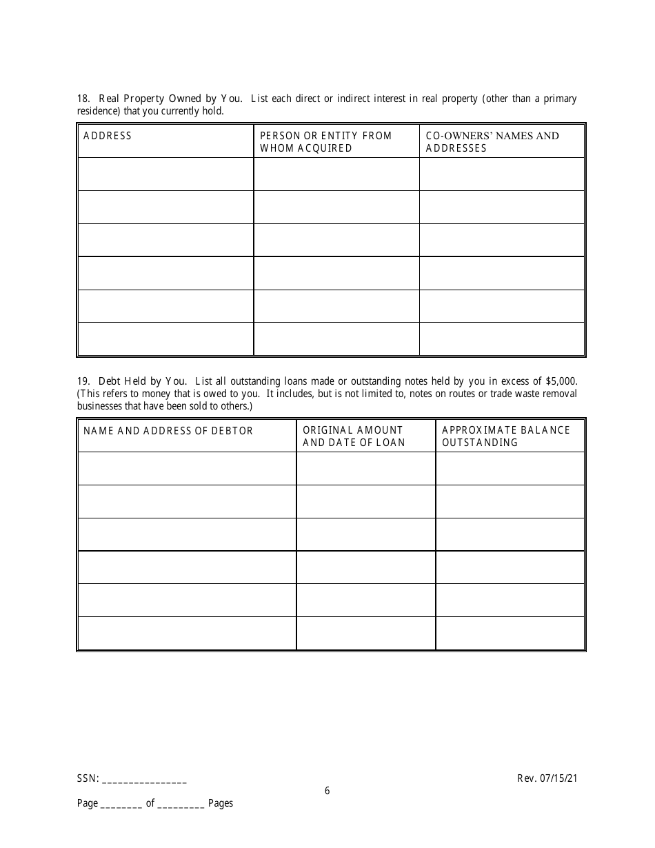 Employee / Agent Disclosure Form for a Micro-hauler Licensee - New York City, Page 6