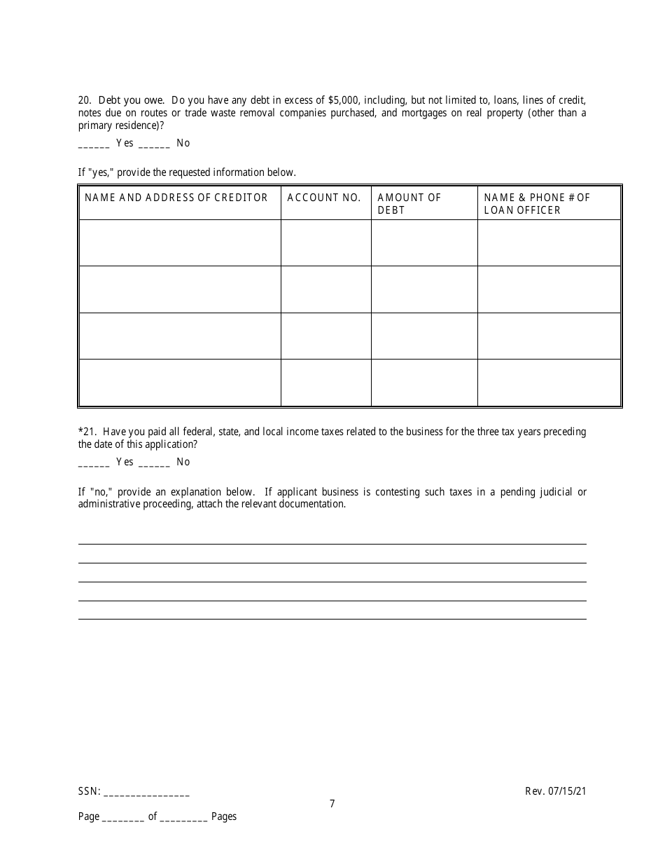 Employee / Agent Disclosure Form for a Micro-hauler Licensee - New York City, Page 7