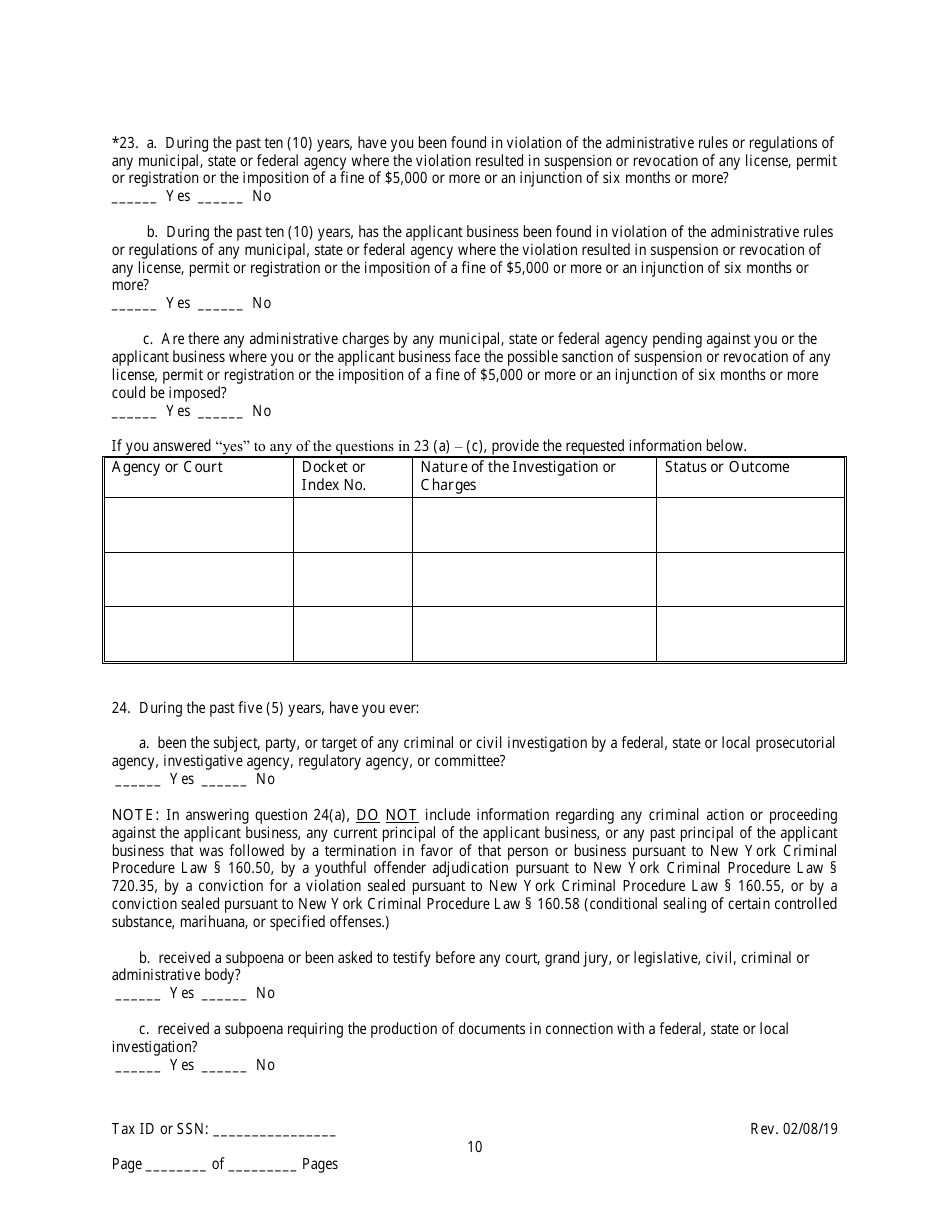 Employee / Agent Disclosure Form for a Trade Waste Business - New York City, Page 10