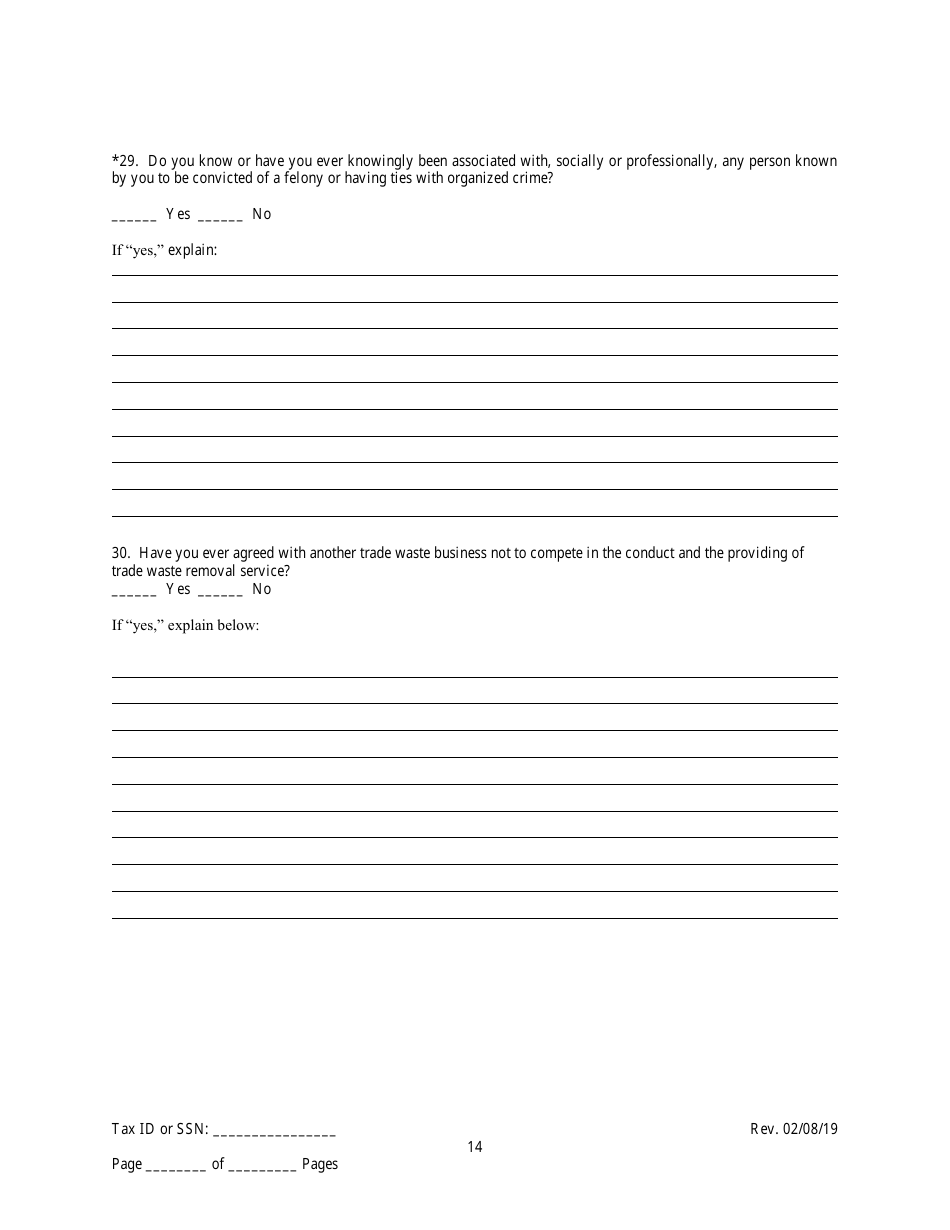 Employee / Agent Disclosure Form for a Trade Waste Business - New York City, Page 14
