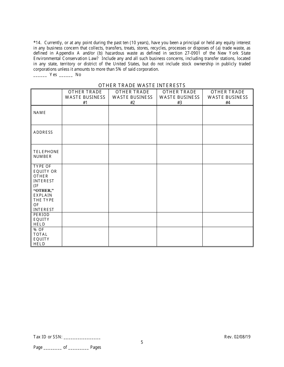 Employee / Agent Disclosure Form for a Trade Waste Business - New York City, Page 5