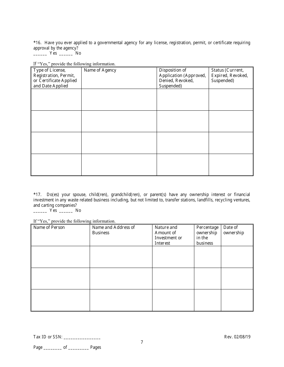 Employee / Agent Disclosure Form for a Trade Waste Business - New York City, Page 7