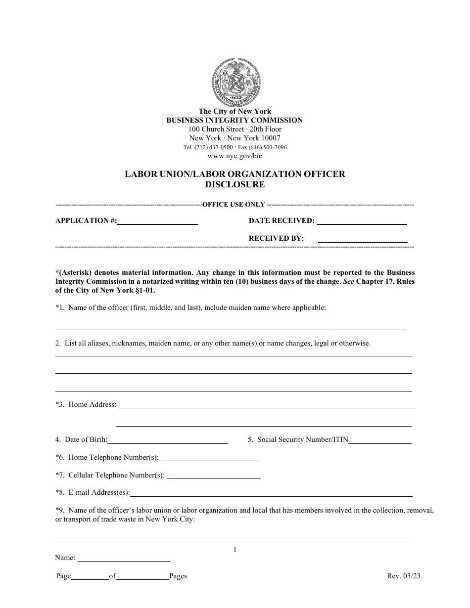 Labor Union / Labor Organization Officer Disclosure - New York City, Page 3