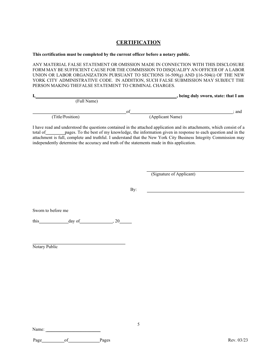 Labor Union / Labor Organization Officer Disclosure - New York City, Page 7