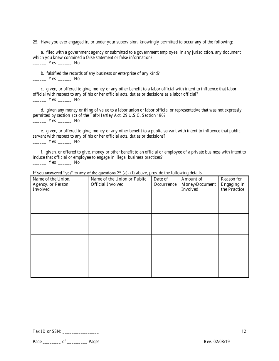 Disclosure Form for Principal of a Trade Waste Business - New York City, Page 12