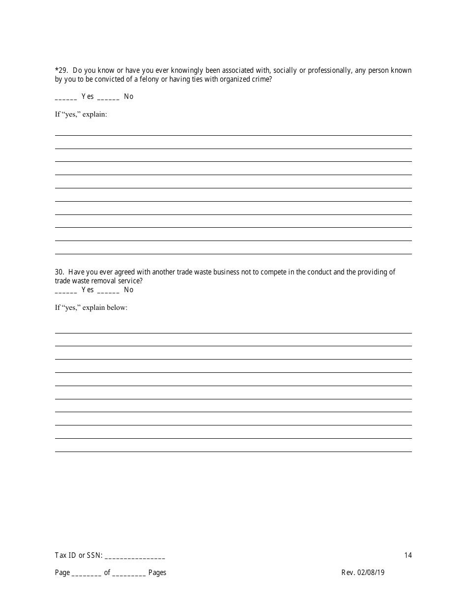 Disclosure Form for Principal of a Trade Waste Business - New York City, Page 14
