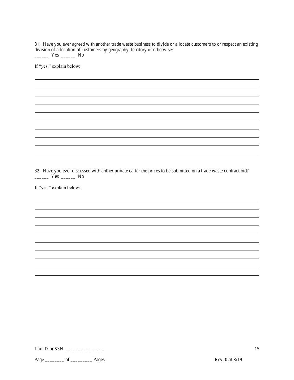 Disclosure Form for Principal of a Trade Waste Business - New York City, Page 15