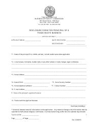 Disclosure Form for Principal of a Trade Waste Business - New York City