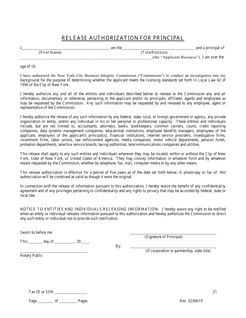 Disclosure Form for Principal of a Trade Waste Business - New York City, Page 21