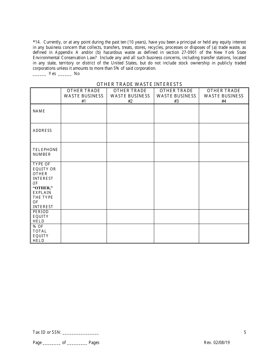 Disclosure Form for Principal of a Trade Waste Business - New York City, Page 5