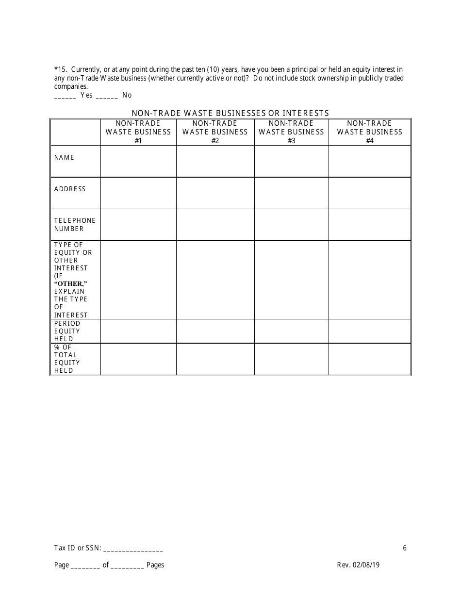 Disclosure Form for Principal of a Trade Waste Business - New York City, Page 6