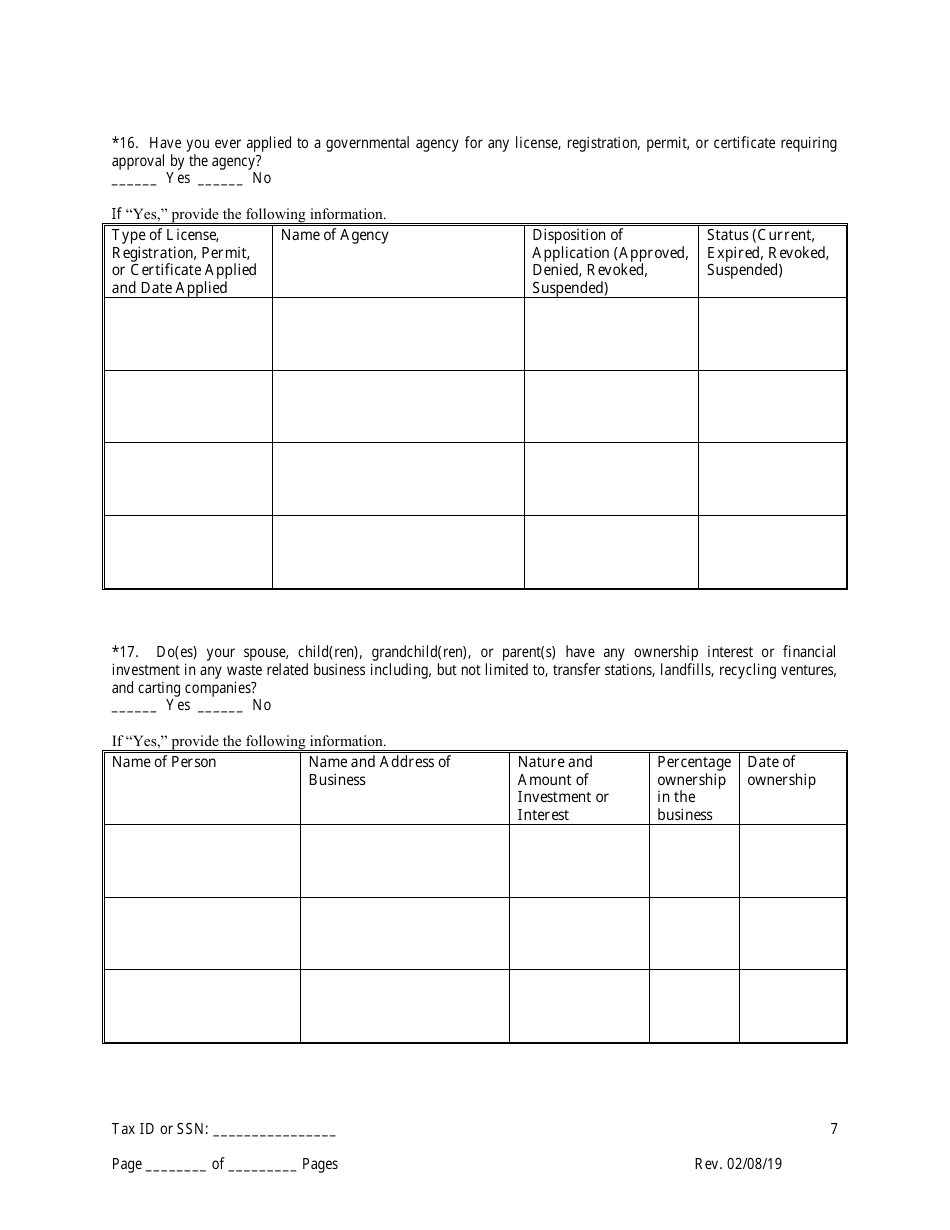 Disclosure Form for Principal of a Trade Waste Business - New York City, Page 7