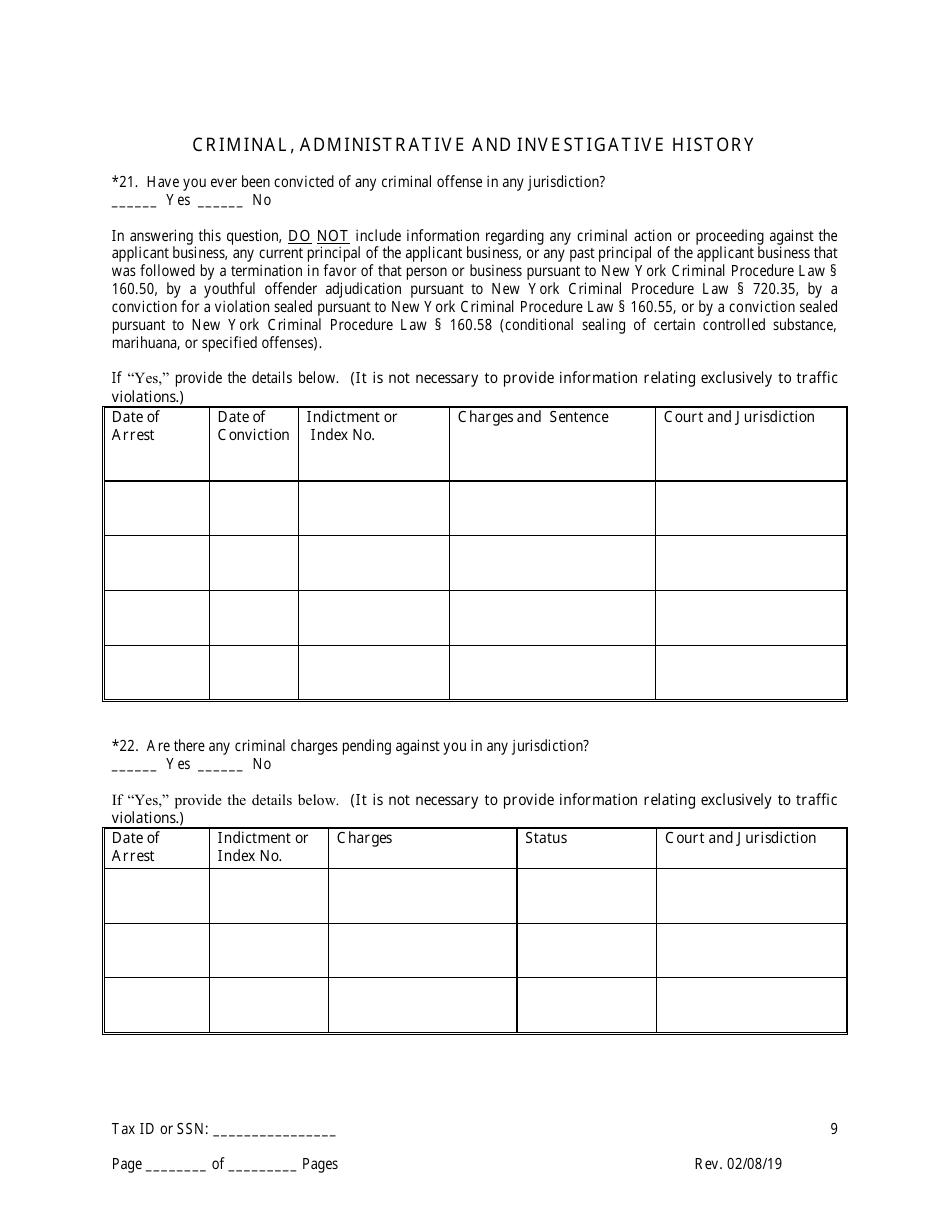 Disclosure Form for Principal of a Trade Waste Business - New York City, Page 9
