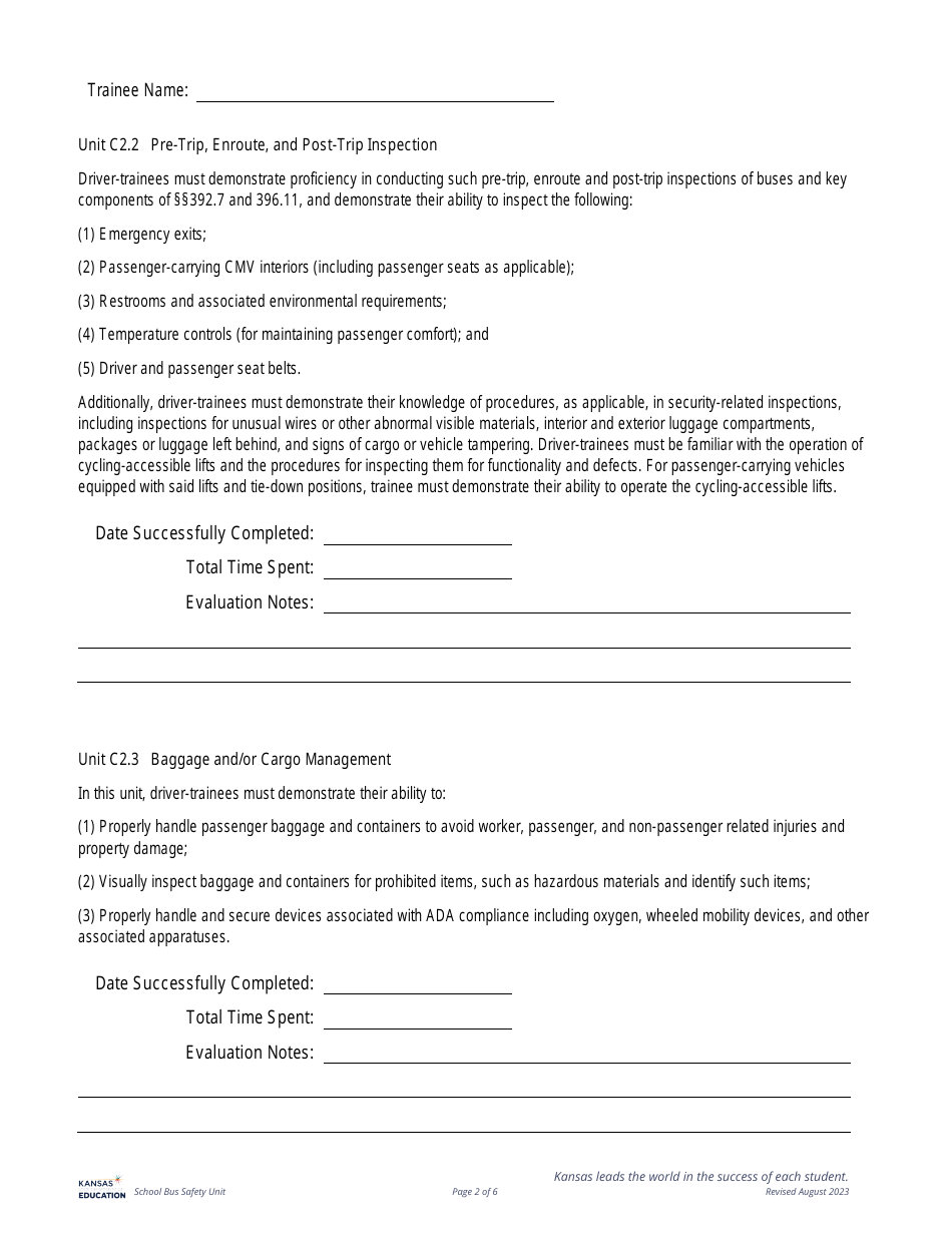 Eldt Behind the Wheel Training Documentation - P  S Endorsement - Kansas, Page 2