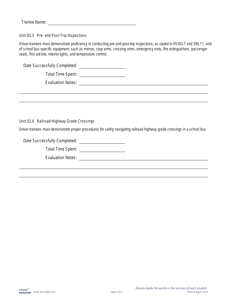 Eldt Behind the Wheel Training Documentation - P  S Endorsement - Kansas, Page 6