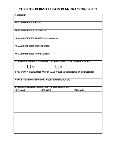 Connecticut Ct Pistol Permit Lesson Plan Tracking Sheet - Fill Out ...