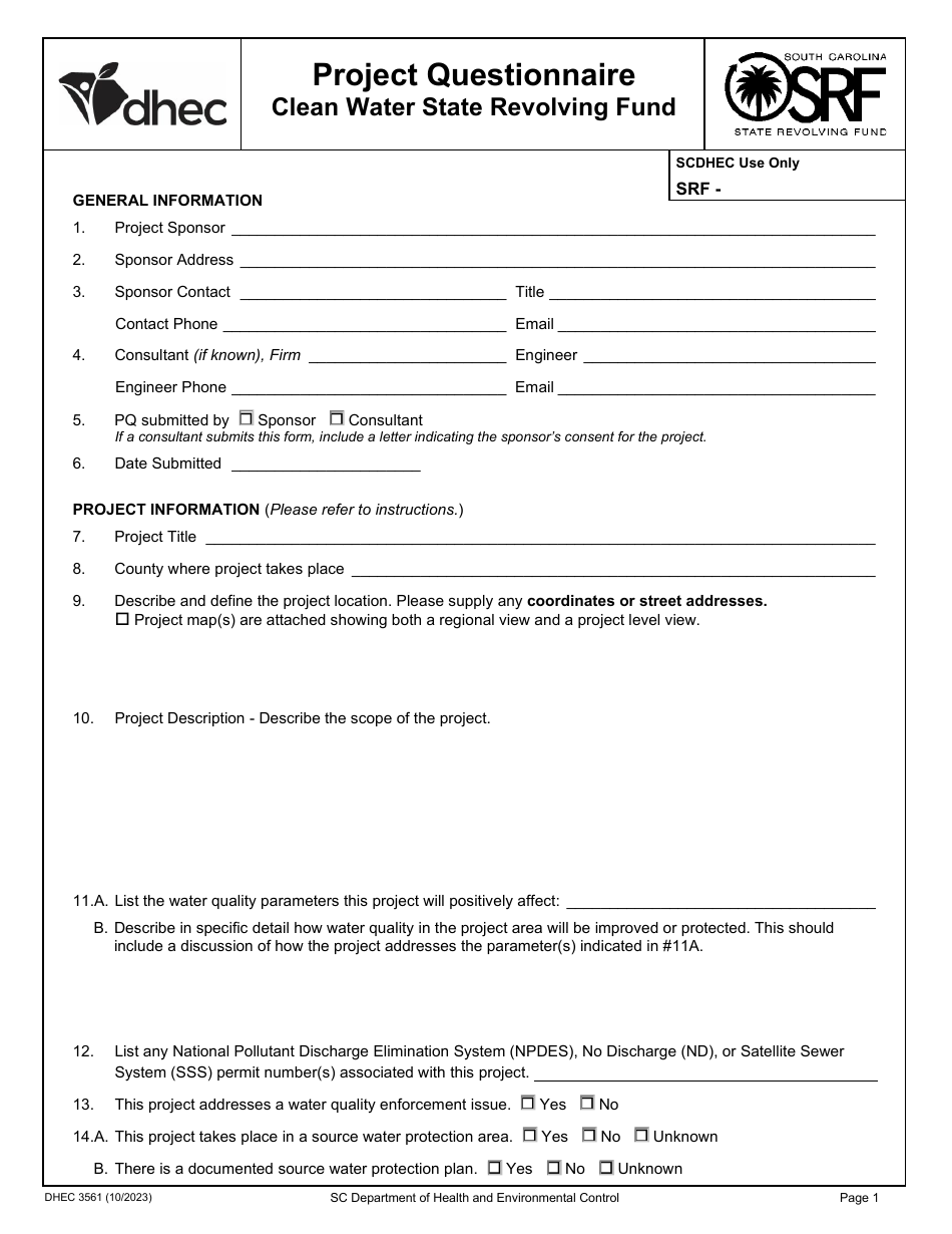 DHEC Form 3561 - Fill Out, Sign Online and Download Fillable PDF, South ...