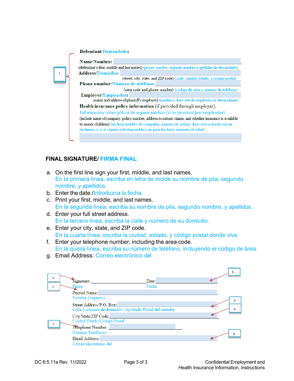Instructions for Form DC6:5.11 Confidential Employment and Health Insurance Information - Nebraska (English / Spanish), Page 3