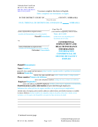 Form DC6:5.11 Confidential Employment and Health Insurance Information - Nebraska (English/Spanish)