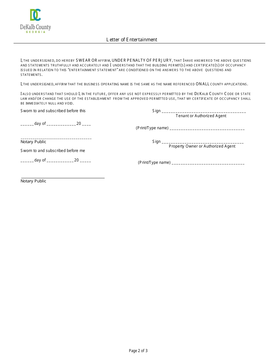 Letter of Entertainment - DeKalb County, Georgia (United States), Page 2