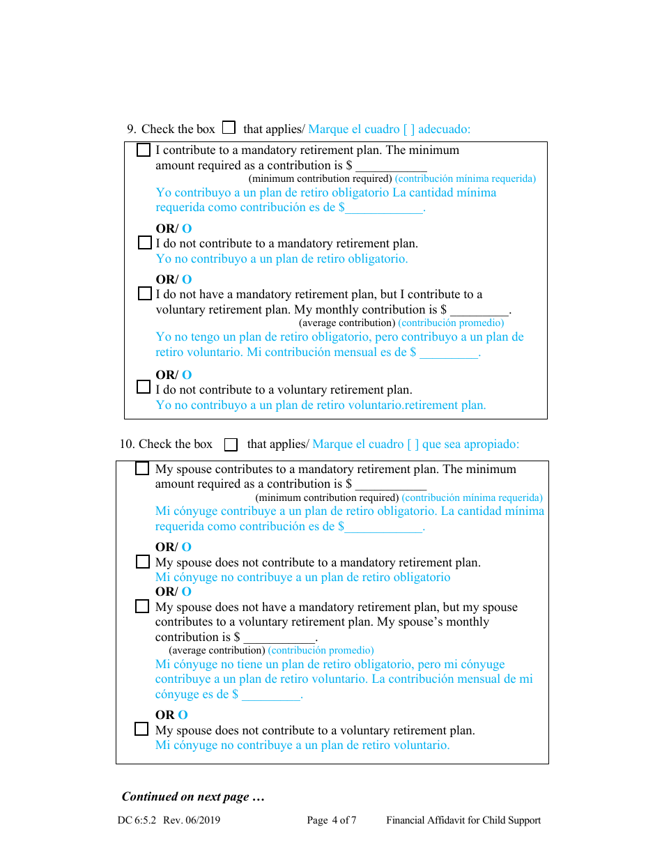 Form DC6:5.2 Financial Affidavit for Child Support - Nebraska (English / Spanish), Page 4