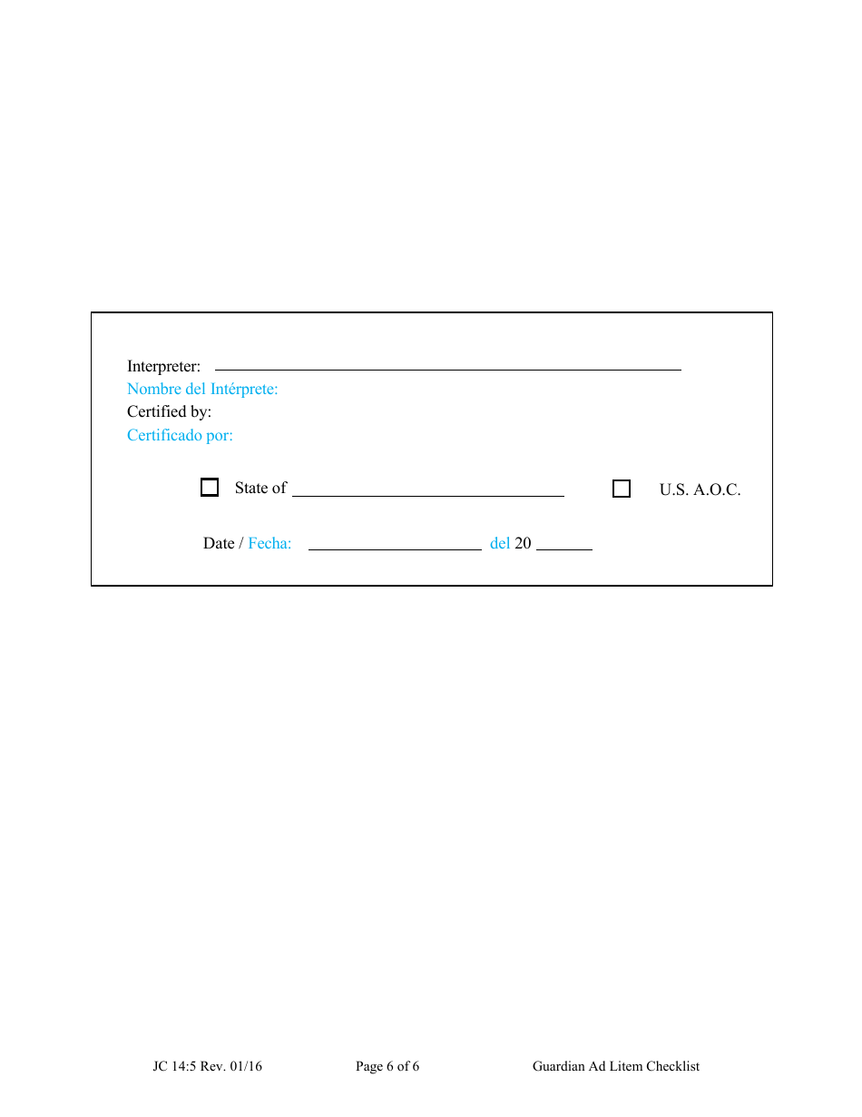 Form JC14:5 Guardian Ad Litem Checklist - Nebraska (English / Spanish), Page 6