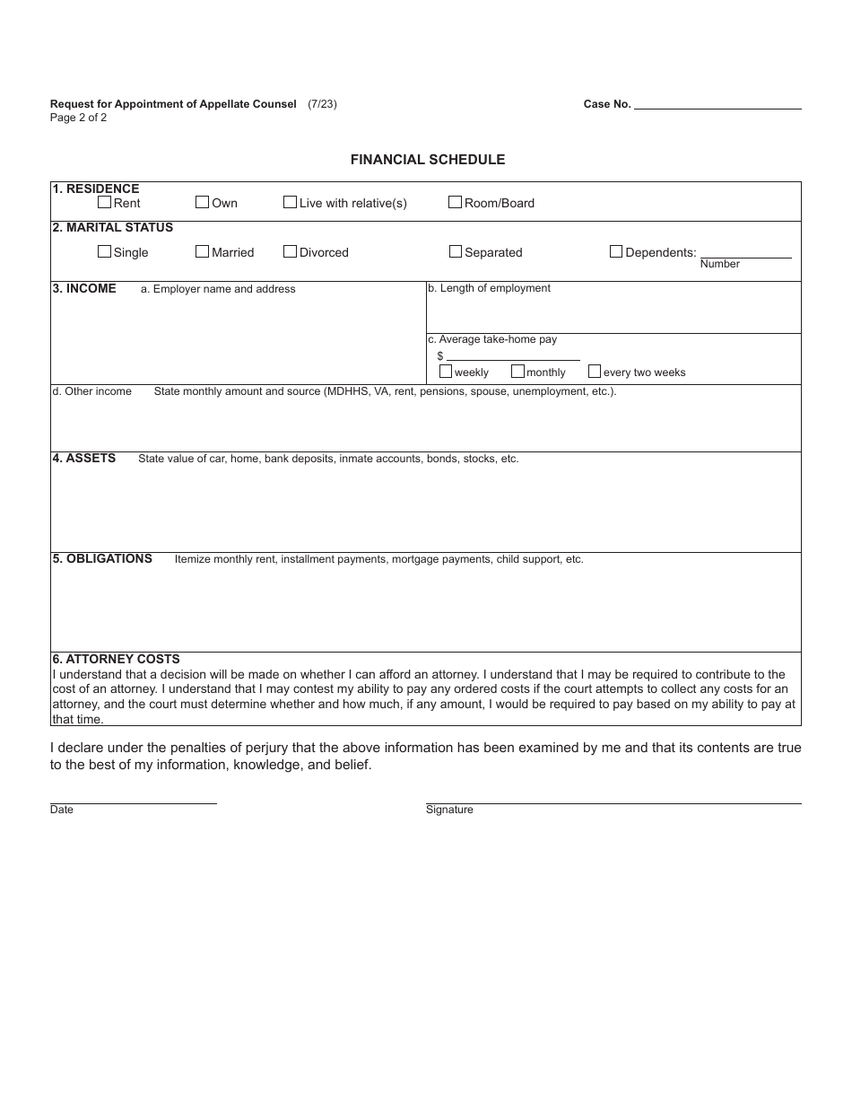 Form JC81 Request for Appointment of Appellate Counsel - Michigan, Page 2