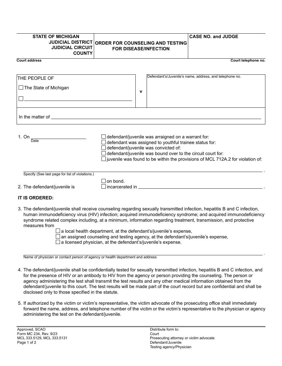 Form MC234 Download Fillable PDF or Fill Online Order for Counseling ...