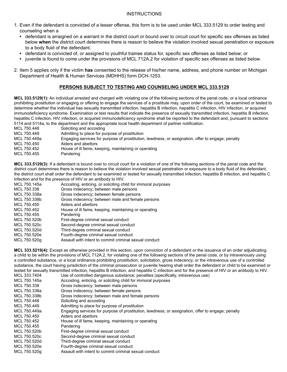 Form MC234 Order for Counseling and Testing for Disease / Infection - Michigan, Page 3
