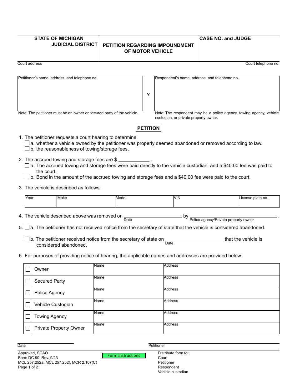 Form DC90 Download Fillable PDF or Fill Online Petition Regarding ...