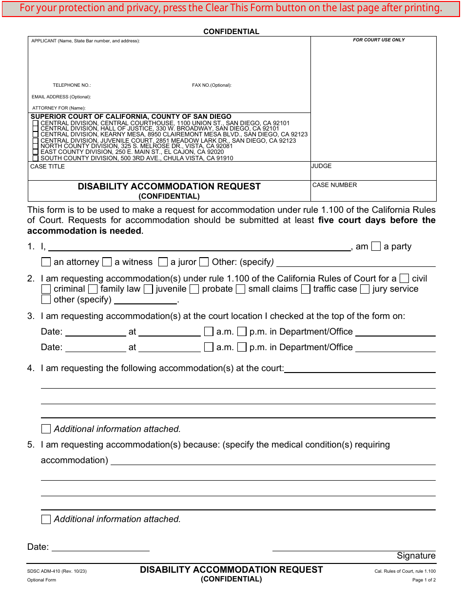 Form ADM-410 Download Fillable PDF or Fill Online Disability ...