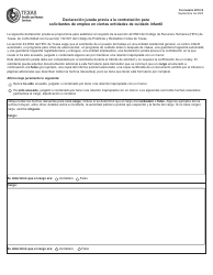 Document preview: Formulario 2912-S Declaracion Jurada Previa a La Contratacion Para Solicitantes De Empleo En Ciertas Entidades De Cuidado Infantil - Texas (Spanish)