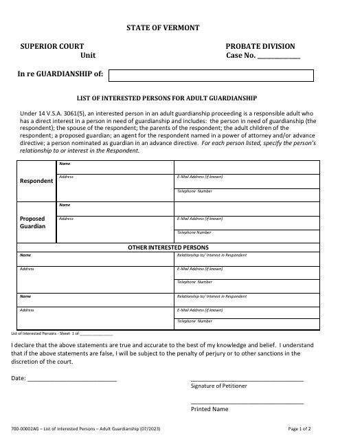 Form 700-00002AG  Printable Pdf