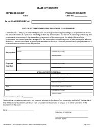 Form 700-00002AG List of Interested Persons for Adult Guardianship - Vermont
