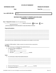 Document preview: Form 700-00038PE Motion for License to Mortgage or Lease Personal Property - Vermont