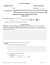 Form 700-00036PE Motion for License to Mortgage or Lease Real Estate - Vermont