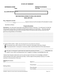 Document preview: Form 700-00035 Motion for License to Sell or Convey Real Estate - Vermont