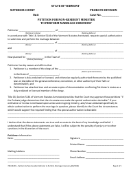 Document preview: Form 700-00209 Petition for Non-resident Minister to Perform Marriage Ceremony - Vermont