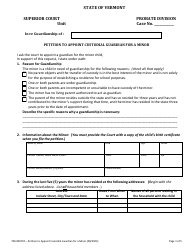 Document preview: Form 700-00070C Petition to Appoint Custodial Guardian for a Minor - Vermont