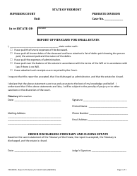 Document preview: Form 700-00055 Report of Fiduciary for Small Estate - Vermont
