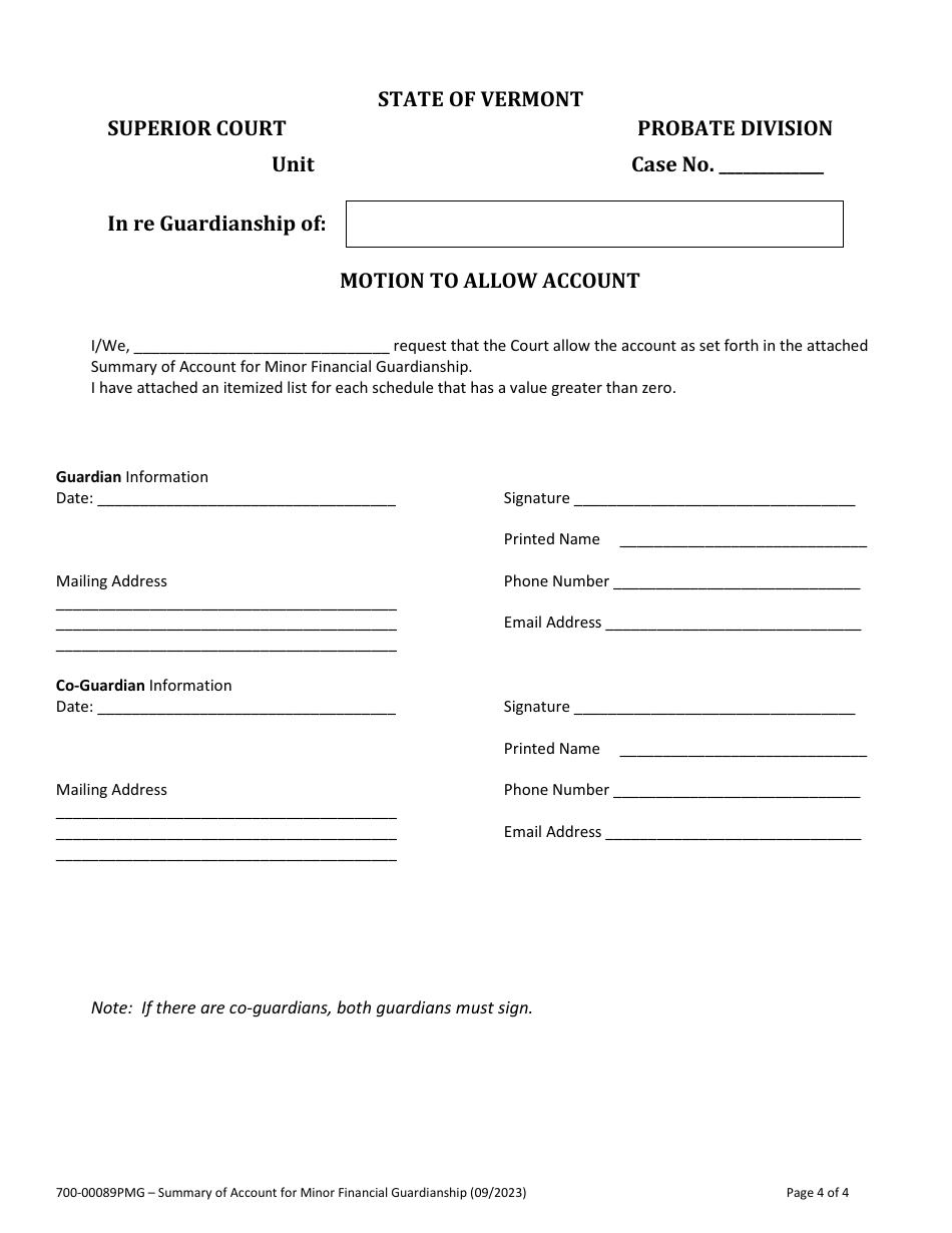 Form 700-00089PMG Summary of Account for Minor Financial Guardianship - Vermont, Page 4