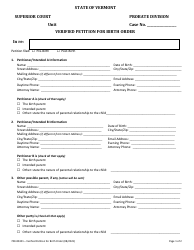 Document preview: Form 700-00301 Verified Petition for Birth Order - Vermont